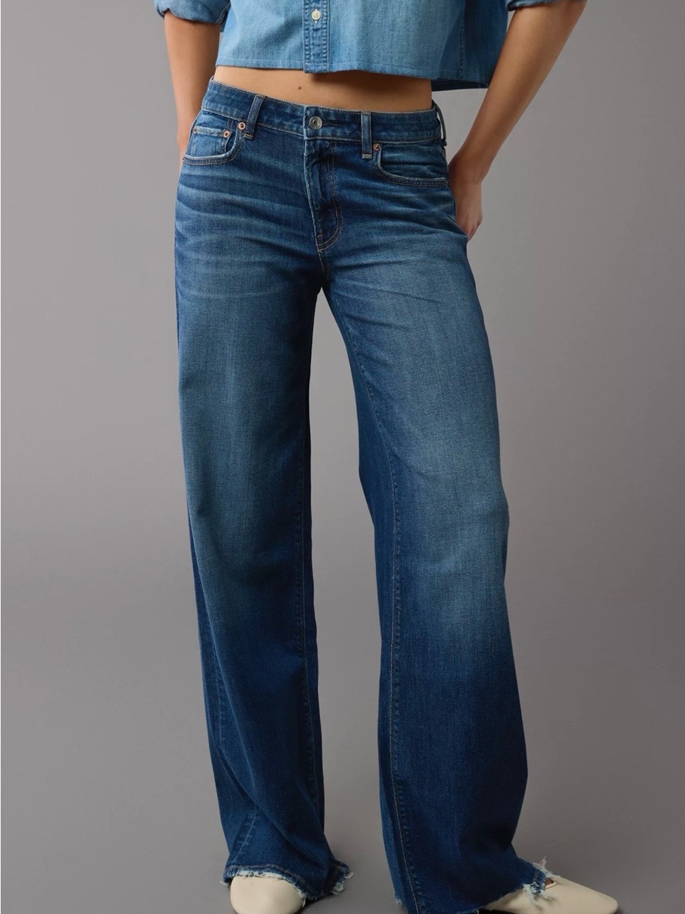 American Eagle Dreamy Drape Low-Rise Baggy Wide-Leg Jeans Size 4